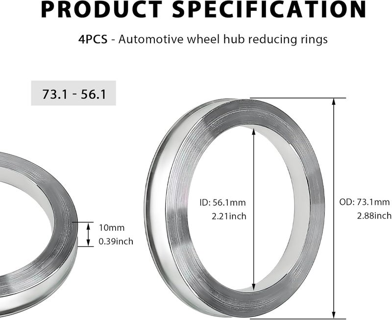 MTRPS 4 PCS Hub Centric Rings, 56 ID to 73 OD Aluminum Alloy Wheel Center Bore Shaft Shock Absorbing Spacer, Wheel Hubrings Compatible with Most Vehicles - Image 2
